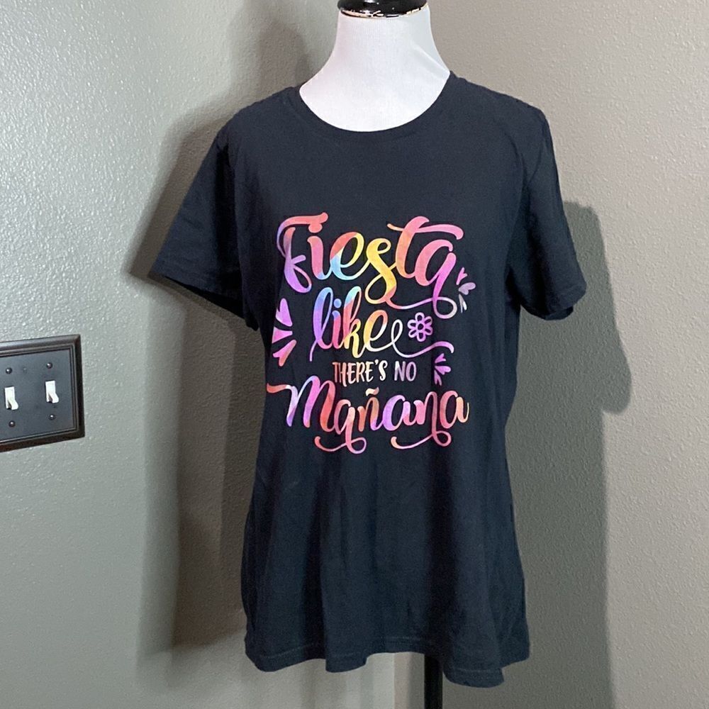 Port Company Black Short Sleeve T-shirt Fiesta Like Theres No Manana